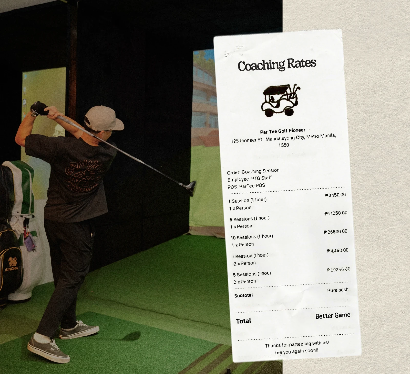 A ParTee receipt listing the coaching session rates